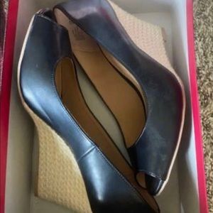 Black Wedge Peep Toe Shoes